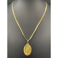 Ladies 18ct Yellow Gold Snake Link Necklace & Oval Religious Pendant