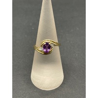 Ladies 9ct Yellow Gold Purple Gemstone and Diamond Ring