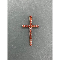 Ladies 14ct Yellow Gold Red Gemstones Cross Pendant