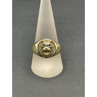 Mens 9ct Yellow Gold Lion Head Ring