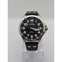 TW Steel Mens Quartz Watch Analog Display Black Dial Black Leather Strap TW408