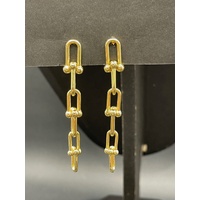 Ladies 18ct Yellow Gold Paperclip Link Dangle Earrings