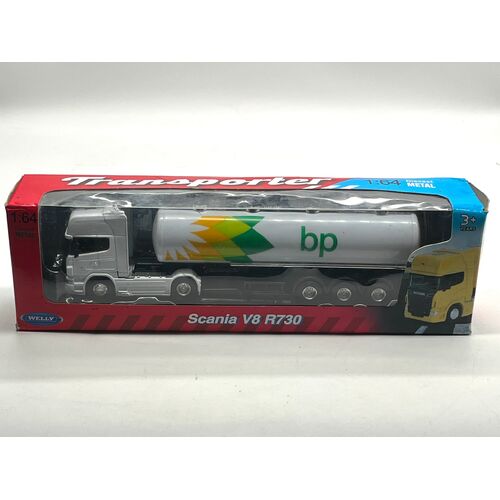 Scania V8 R730 BP Oil Tanker White 1:64 Scale Welly Transporter Diecast Metal