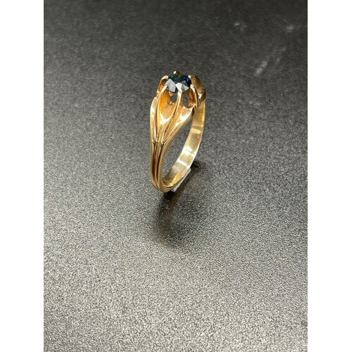 Unisex 9ct Yellow Gold Blue Stone Ring (Pre-Owned)