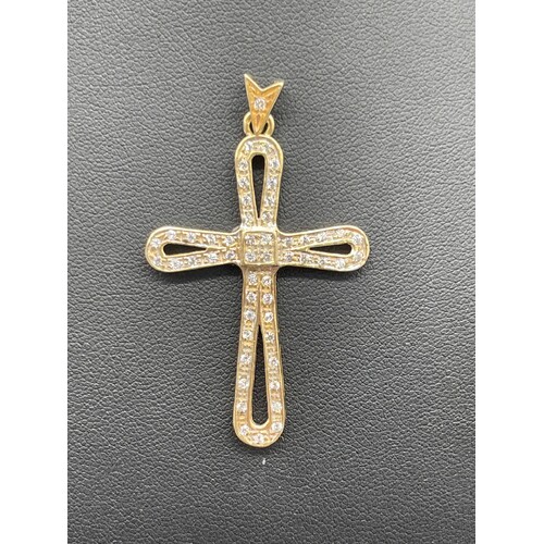 Unisex 9ct Yellow Gold Cubic Zirconia Cross (Pre-Owned)