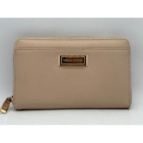 Urban Status Women’s Zip-Around Leather Wallet Pouch Beige 