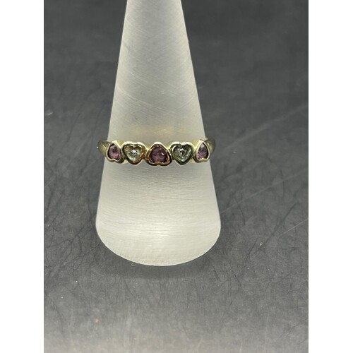 Ladies 9ct Yellow Gold Gemstones and Diamonds Ring