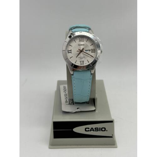 Casio Stainless Steel Case Genuine Blue Leather Band 50m WR Ladies Watch