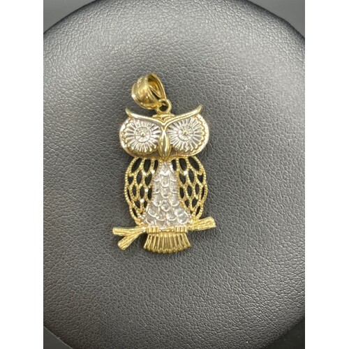 Ladies 9ct Yellow Gold Owl Animal Pendant