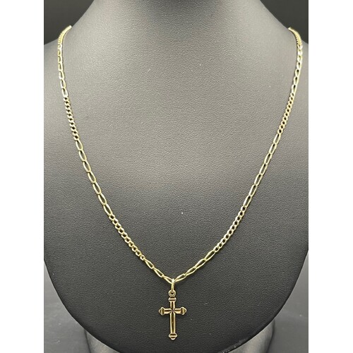 Unisex 9ct Yellow Gold cable/curb Link Chain & Cross Pendant