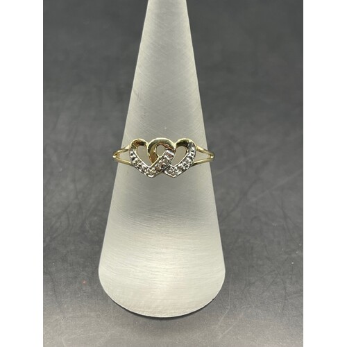 Ladies 9ct Yellow Gold Double Heart Ring