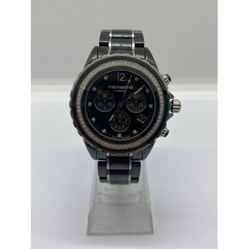 Michael Hill Chrono Watch 1/2 Carat TW of Diamonds Black Ceramic Stainless Steel