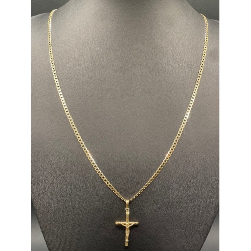 Unisex 9ct Yellow Gold Curb Link Necklace with Crucifix Pendant