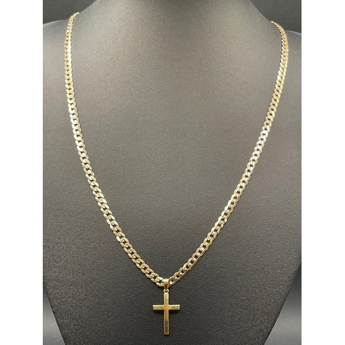 Unisex 9ct Yellow Gold Curb Link Necklace with Cross Pendant