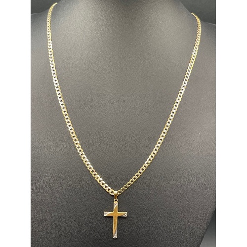 Unisex 9ct Two Tone Gold Curb Link Necklace with Cross Pendant