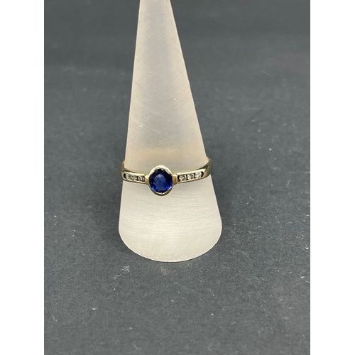 Ladies 9ct Yellow Gold Blue Gemstone and Diamond Ring