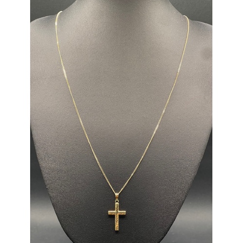 Unisex 9ct Yellow Gold Curb Link Necklace with Cross Pendant