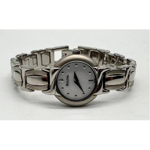 Bulova Ladies Mother of Pearl Stainless Steel Band Water Resistant Watch