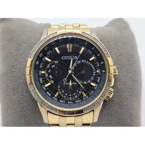 Citizen Eco-Drive 8729-S115752 Gold Tone Stainless Steel Watch with Diamonds