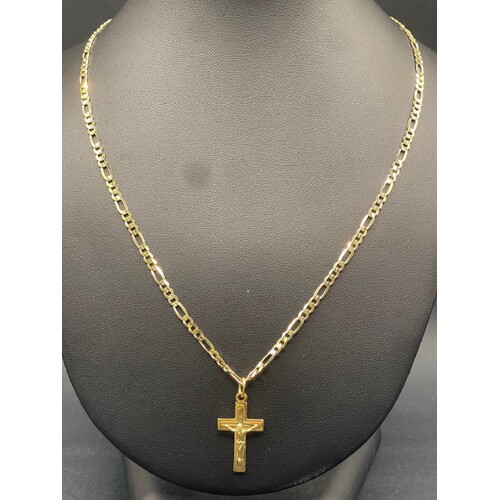 Unisex 9ct Yellow Gold Figaro Link Necklace with Crucifix Pendant