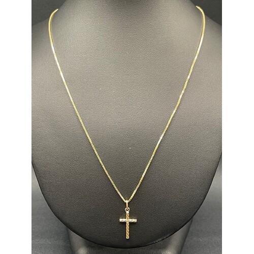 Unisex 9ct Yellow Gold Box Link Necklace & Cross Pendant