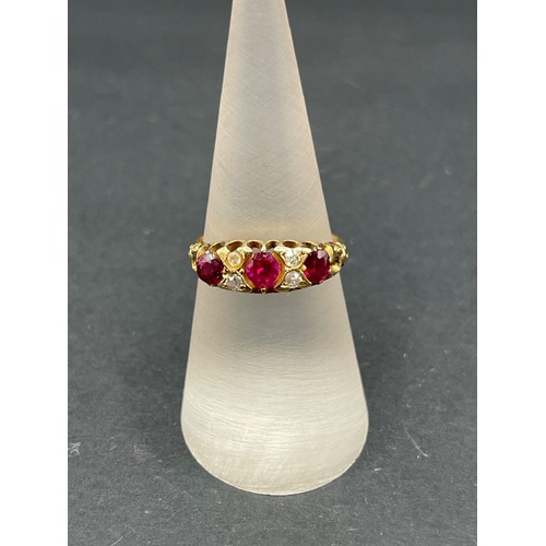 Ladies 18ct Yellow Gold Red Gemstones and CZ Ring