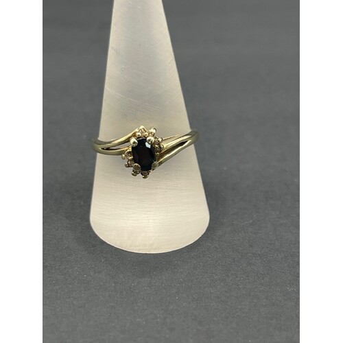 Ladies 9ct Yellow Gold Blue Gemstone and Diamond Ring