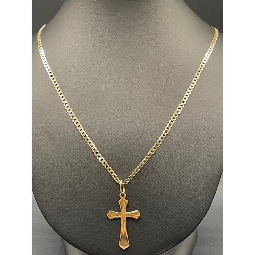 Unisex 9ct Yellow Gold Curb Link Necklace with Cross Pendant