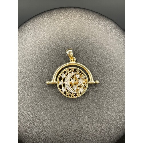 Unisex 9ct Yellow Gold Round Star and Moon Pendant