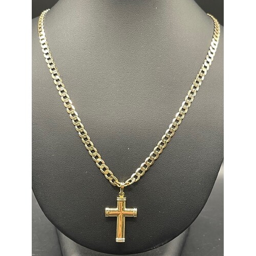 Men's 10ct Yellow Gold Curb Link Necklace with Cross Pendant