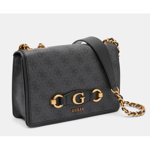 Guess Izzy Convertible Crossbody Flap Over Bag Coal Logo for Women