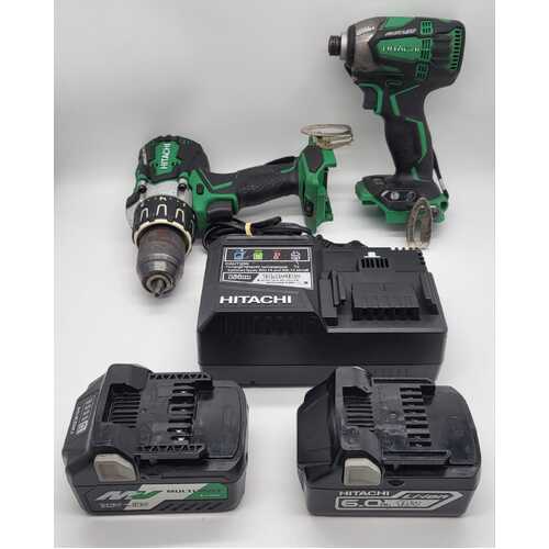 Hitachi Impact Driver and Impact Driver Drill Kit with 2 x Batteries and Charger