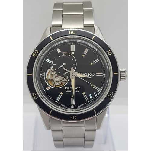 Seiko Black Presage with Open Heart Automatic Movement Mens Watch