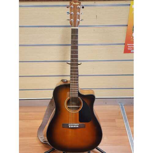 Fender Semi-Acoustic Electric Guitar Sunburst Single-Cut CD60CE Leather Strap