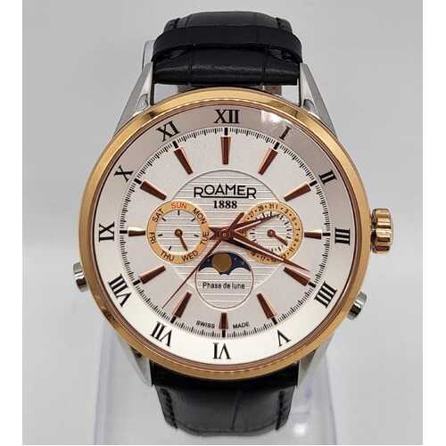 Roamer Superior Moonphase Day Date 508 821 Stainless Steel Leather Strap Watch