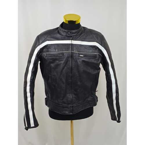 Torque Leather Motorcycle Jacket Black White Size XL