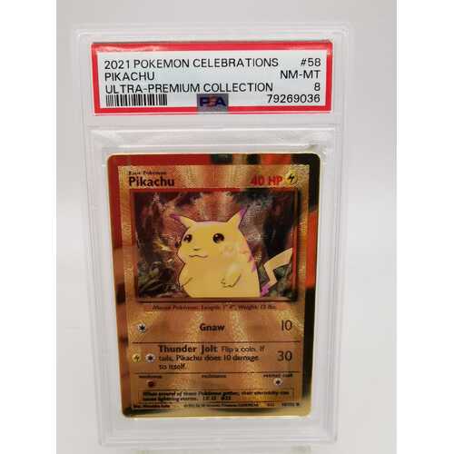 Pokémon TCG 2021 Celebrations Pikachu #58 Ultra-Premium Collection PSA NM-MT 8