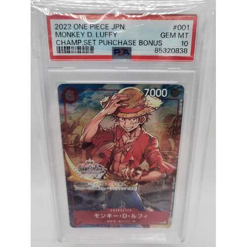 One Piece CCG 2022 JPN Monkey D. Luffy Champ Set Bonus #001 PSA 10