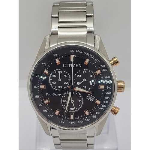 Citizen Eco-Drive Chronograph Black Dial Stainless Steel Mens Watch AT2396-86E