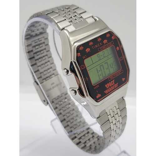 Timex T80 Space Invaders Silver Stainless Steel Digital Watch TW2V30000