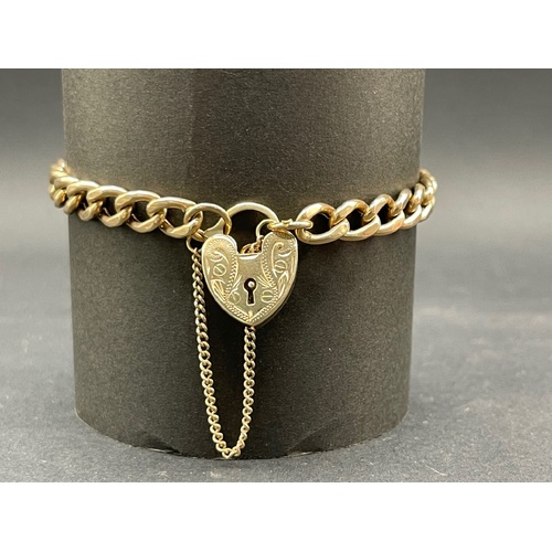 Ladies 9ct Yellow Gold Curb Link Heart Clasp Bracelet