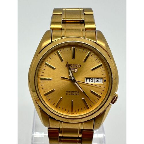 Seiko 5 Sports Automatic 21 Jewels All Gold Stainless Steel Watch