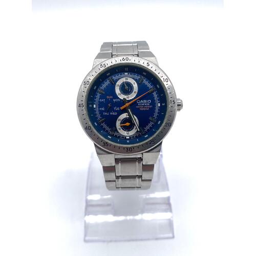 Casio EF-314 Men's Edifice Stainless Steel Analog Watch Blue Dial Multi-Function