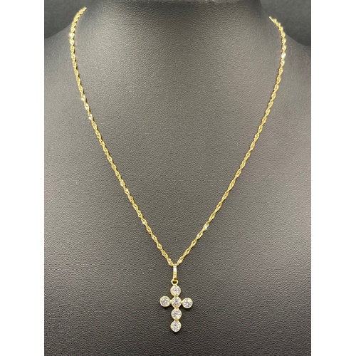 Ladies 18ct Yellow Gold Singapore Link Necklace & Cross Pendant