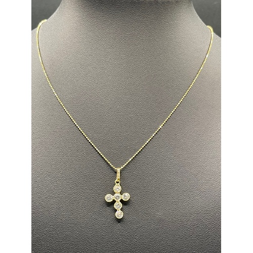 Ladies 18ct Yellow Gold Bead Link Necklace & Cross Pendant