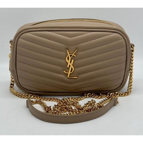 Saint Laurent Lou Mini Leather Shoulder Bag Dark Beige with Black Box