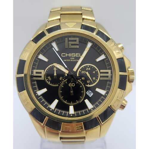 Chisel Mens Gold Tone Stainless Steel Black Dial Chronograph Watch 5829181