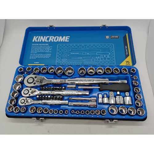 Kincrome 75 Piece 1/4 3/8 1/2 Inch Drive Metric and Imperial Socket Set K28091