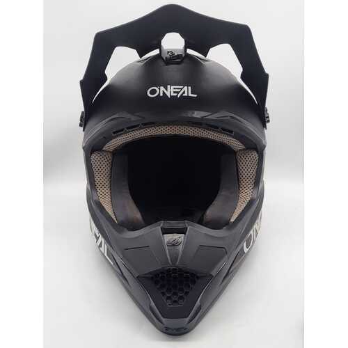 Oneal Flat Solid Black MX Helmet (Size L) Lightweight Impact-Resistant