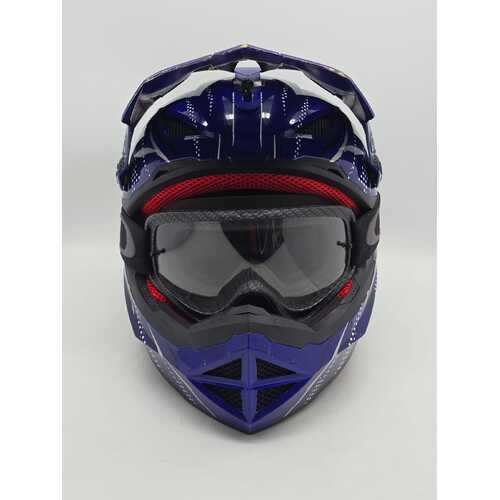 THH T-42 Full Face BMX Bike Youth Helmet Blue Silver Size S with Oakley Goggles